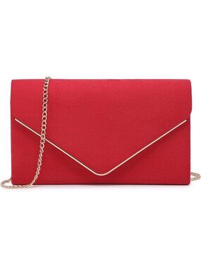 〽️Women's Red Faux Suede Bridal Formal Handbag Detachable Chain Clutch Purse